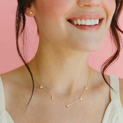 Dainty Silver Gold Necklaces for Women Cute Station Choker Simulated Diamond Necklace Simple Layering CZ Necklace Trendy Jewelry Gifts - color: Gold, style: 5pcs Flower-Shaped CZ