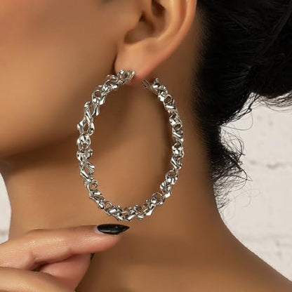Twisted Rope Hoop Earrings for Women Chunky Big Large Hoop Earrings Minimalist Round Circle Huggie Hoops Earrings Gift - color: silver