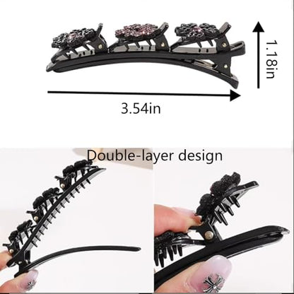 2Pcs 2026 New Sparkling Crystal Stone Braided Hair Clips, Hair Clip for Short and Long Hair, Short Duckbill Hair Clips for Thick and Fine Hair for Women and Girls(Pink)