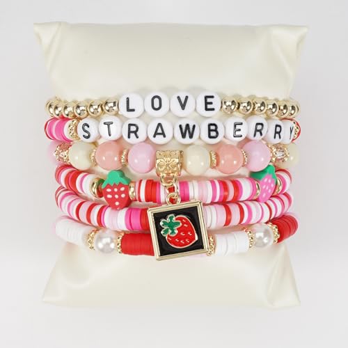 Twinfree Bohemian Cute Fruit Banana Cherry Strawberry Pineapple Mango Polymer Clay Beaded Stackable Stretch Bracelets - color: Color 2
