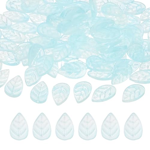 PATIKIL Leaf Beads, 50Pcs Crystal Translucent Czech Glass Beads for DIY Jewelry Making Bracelets Necklace, Gradient Lake Blue - color: Gradient Lake Blue
