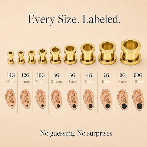 BodyJ4You 37PC Ear Gauge Stretching Kit 14G-00G - Aftercare Balm Tapers | Gauges for Ears Dead Stretching Lobe - Surgical Stainless Steel Single Flare Plugs - Flesh Tunnels O-Rings Expander Men Women - color: Goldtone, Screw Fit