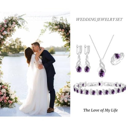Wedding Jewelry Set for Women Gem Necklace Earrings Bracelet Luxury Jewelry Set Birthday Valentine's Day Mother's Day Christmas Prom Jewelry Gift - color: MHSD-Purple