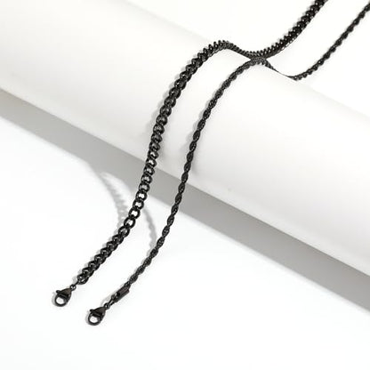 Layered Stainless Steel Chain Necklaces for Men Boys, 2Pcs Cuban Link/Rope/Herringbone Chains Jewelry Gifts, 16 "/18 ", 18 "/20 ", 20 "/22 ", 22 "/24 " - color: Black, size: 22IN/24IN, style: Cuban/Rope Chain Set