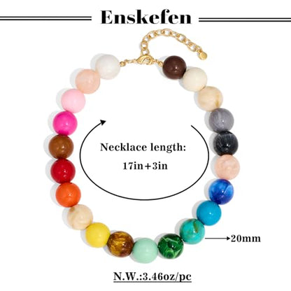Chunky Beaded Necklaces for Women Statement Necklace | Bold Chunky Choker, Large Resin Beads, Adjustable Necklace, Boho Trendy Summer Beach Holiday Jewelry - color: Colorful-04