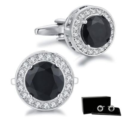 Crystal Cufflinks for Men CZ Cuff Links Sparkle Diamond Gold Ornate Cufflinks for Wedding Groom Best Man - style: Black