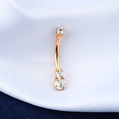 OUFER 14K Solid Gold Belly Navel Button Ring Clear 5A Cubic Zirconia Design Belly Rings Piercing Jewelry - color: yellow gold