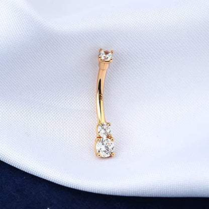 OUFER 14K Solid Gold Belly Navel Button Ring Clear 5A Cubic Zirconia Design Belly Rings Piercing Jewelry - color: yellow gold