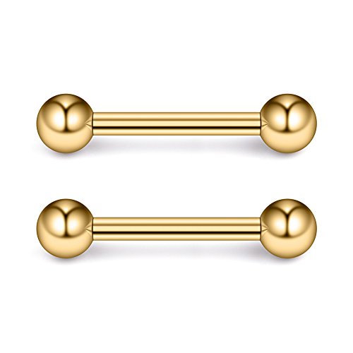 Ruifan 316L Stainless Steel Nipple PA Tongue Shield Barbell Ring Bar Body Piercing Retainer 12G 14mm 2-12PCS - color: 2PCS - Gold