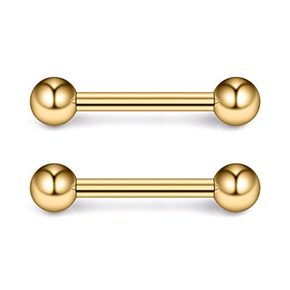 Ruifan 316L Stainless Steel Nipple PA Tongue Shield Barbell Ring Bar Body Piercing Retainer 12G 14mm 2-12PCS - color: 2PCS - Gold