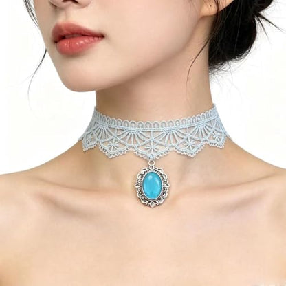 Pink Lace Choker Necklace Set, 10 Pieces - color: Blue