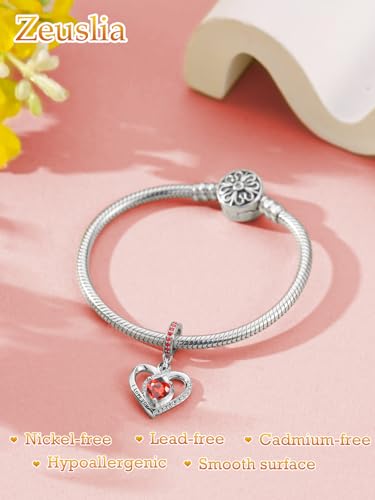 Heart Birthstone Charms for Bracelets, 925 Sterling Silver Women Bead Charms for Charm Bracelets Necklace, Mother's Day Birthday Anniversary Jewelry Gifts for Wife Mom Grandma Daughter - style: Dangle - Jan - Garnet