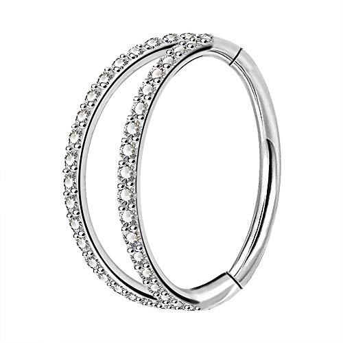 OUFER Double CZ Hoop Piercing Jewelry, Halloween & Christmas 20G Nose Rings (6MM 7MM 8MM), Classic 16G 18G 20G Cartilage Earrings (6MM–12MM), Surgical Steel Helix Tragus Lip Hoops for Women Men - color: Silver