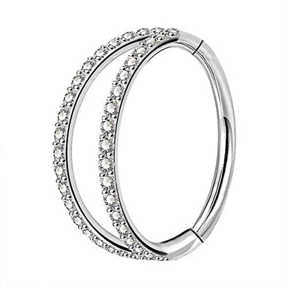 OUFER Double CZ Hoop Piercing Jewelry, Halloween & Christmas 20G Nose Rings (6MM 7MM 8MM), Classic 16G 18G 20G Cartilage Earrings (6MM–12MM), Surgical Steel Helix Tragus Lip Hoops for Women Men - color: Silver