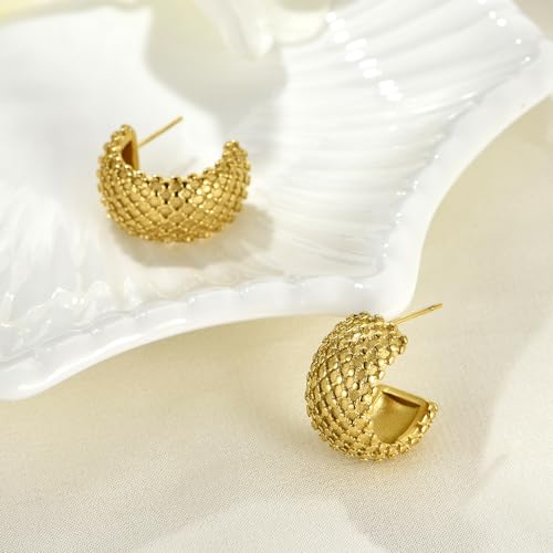 FRUMOS 18K Gold Plated Chunky Hoop Earrings for Women Fashion Thick Gold Hoops Set Jewelry for Birthday Christmas Gifts - color: Gold Braided Chunky Hoop