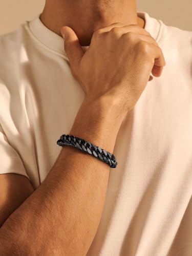 FaithHeart Mens Stainless Steel Cuban Link Bracelet, Tarnish Resistant | 6/8/12/17mm Silver/Black/Gold Sturdy Hip Hop Wrist Chain Bracelets Daily Wear with Gift Box, 7.5"/8.3"/9.1" Length - color: Black-12mm Width, size: Length 7.5 Inches