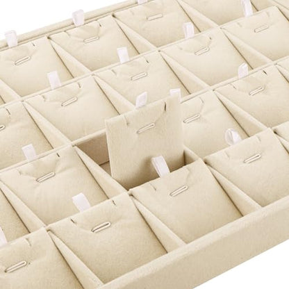 24 Grid Jewelry Tray Velvet Jewelry Display Tray with Removable Dividers | Jewelry Organizer Stackable Trays for Earrings Necklaces Bracelet Rings Display Showcase - Light Khaki - color: Light Khaki