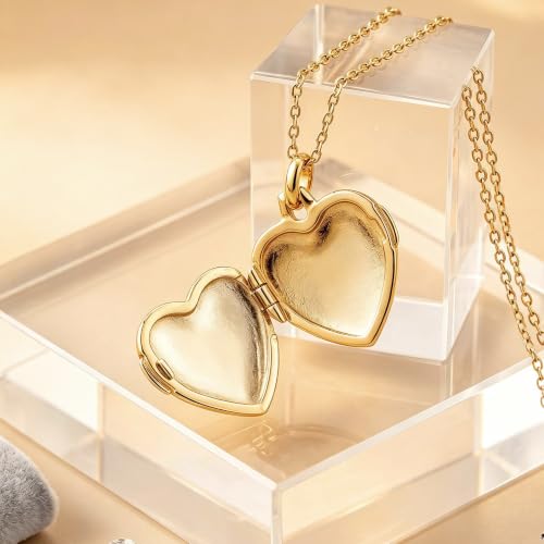 YOUFENG Love Heart Locket 14K Gold-Filled Oval Circle Rectangle Lockets that Hold Pictures Floral Patterns Necklace for Women - style: Gold Heart