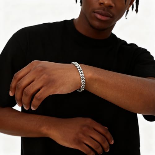 CaptainSteeL Cuban Bracelet for Men Stainless Steel Chain Link Bracelet | 8mm Width,7/7.5/8/9 Inch Length, Silver/18K Gold Plated,Men Bracelet,Waterproof Bracelet,Bithday ,Christmas gift - color: Cuban Chain SteeL, size: 7in