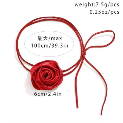 Red Camellia Flower Fabric Choker Necklace for Women Black Rose Floral Rope Statement Necklaces Trendy Costume Outfit Cloth Jewelry Petal Accessories - color: Red