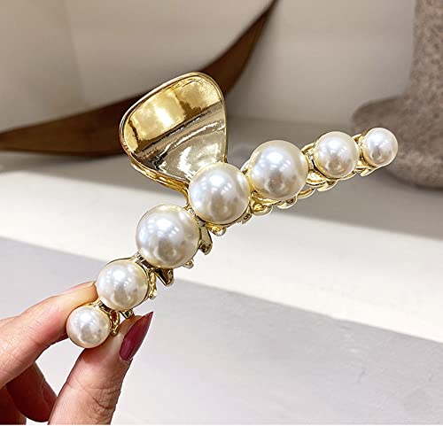 Hair Clip, Large Pearl Gold Metal Hair Claw Clips, Nonslip Hair Accessories for Thick Long Hair, Birthday Gift for Women, Girls, Daughters, Girlfriends - color: Big Pearl