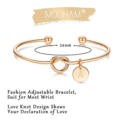 M MOOHAM Gold Initial Bracelets Gifts for Women Teen Girls - Dainty Tie the Knot Letter A-Z Initial Bracelet for Women 14K Gold Plated Cuff Bracelet Jewelry Personalized Bridesmaid Proposal Gifts - style: A - Rose Gold Plated