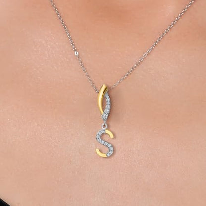 Gem Stone King Initial Pendant Necklace Letter A to Z Alphabet | 10K Yellow Gold and 925 Sterling Silver | White Lab Grown Diamond | Gift Women Mother's Day Wife Mom Girlfriend Anniversary Birthday | - style: Initial S