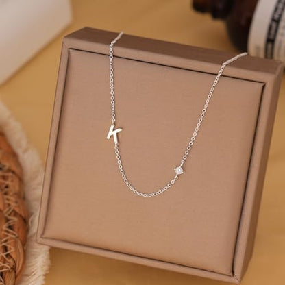 Gold Necklace for Women, Dainty Initial Necklace 14K Gold Plated Dainty Sideways Letter Necklace Personalized Gold Necklace Simple Initial Choker Necklaces for Women Trendy Jewelry Gifts - color: Silver, style: Q