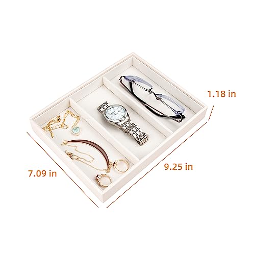 Leather Jewelry Organizer Trays Storage Drawer Display Case | Velvet Liner Stackable for Necklace,Rings and Earring (Pearl3) - color: Pearl3