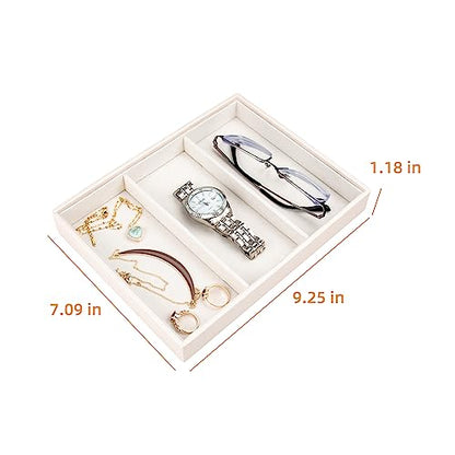 Leather Jewelry Organizer Trays Storage Drawer Display Case | Velvet Liner Stackable for Necklace,Rings and Earring (Pearl3) - color: Pearl3