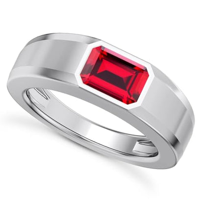 1CT - 3CT Gemstone Signet Pinky Ring - Emerald Cut Gem Pinky Ring White Yellow Rose 10K 14K 18K Gold Sterling Silver Mens Gem Signet Rings for Anniversary Fathers Day - style: Ruby