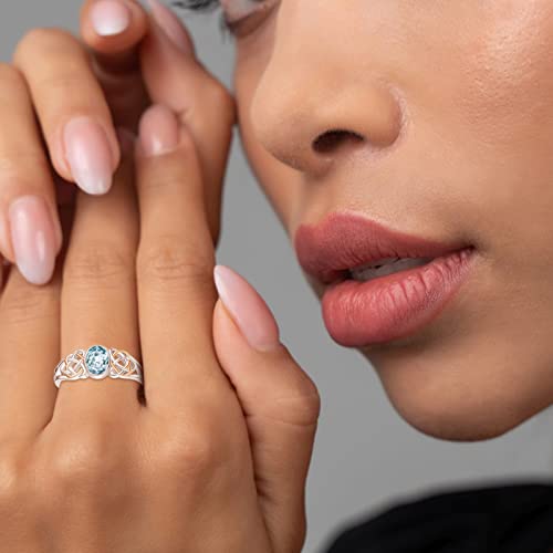 PRAYMOS 925 Sterling Silver Ring Birthstone Ring Turquoise Moss White Opal Ring for Women Celtic Knot Open Adjustable Thrumb Ring - color: Blue Aquamarine