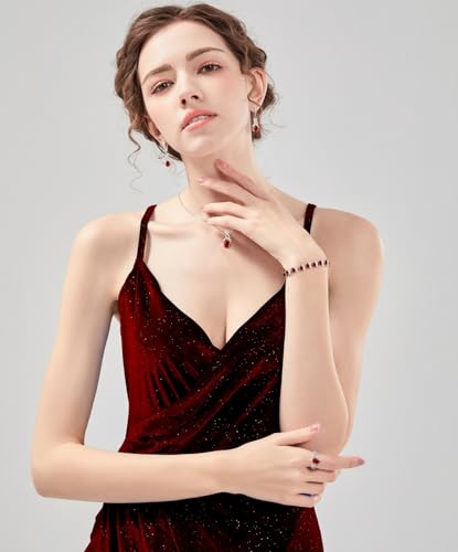 Wedding Jewelry Set for Women Gem Necklace Earrings Bracelet Luxury Jewelry Set Birthday Valentine's Day Mother's Day Christmas Prom Jewelry Gift - color: MHSD-Garnet