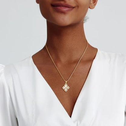 Luxval Diamond Pendant Gold Necklace for Women，Dainty 18k Gold Plated Choker Necklaces Simple Gold Jewelry Gifts for Women - color: Gold-clover