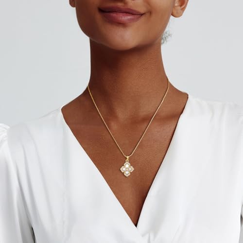 Luxval Diamond Pendant Gold Necklace for Women，Dainty 18k Gold Plated Choker Necklaces Simple Gold Jewelry Gifts for Women - color: Gold-clover