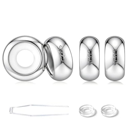GW Stopper Charms 925 Sterling Silver Round Rondelle Spacer Beads with Exquisite Velvet Bag for Charm Bracelets for Women - color: Silver-4PCS