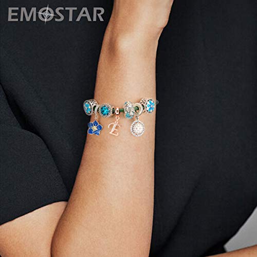 EMOSTAR Letter Charms Initial A-Z Alphabet Beads, Rose Gold 925 Sterling Silver Dangle CZ Birthstone Pendant, Gifts for European Charm Bracelet/Mothers Day/Birthday - color: Letter E