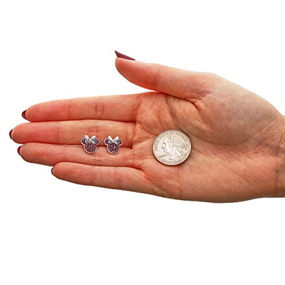 Disney Minnie Mouse Jewelry, Sterling Silver Pave Birthstone Crystal | Stud Earrings - color: February-Amethyst Purple Crystal