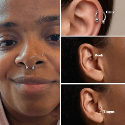 Titanium Horseshoe Nose Ring 20g, Gold Silver Nose Rings Hoops with Double CZ Gems Hypoallergenic Septum Ring for Women Men, Small Cartilage Helix Tragus Daith Labret Piercing Jewelry 7mm 8mm 9mm - color: Silver-Ball+CZ