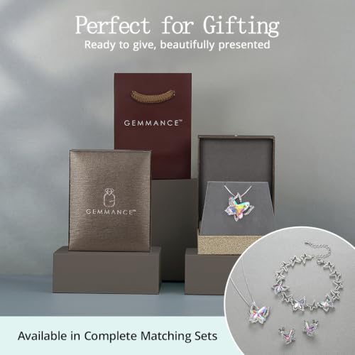 Butterfly Necklace, Birthstone Crystal, for Women, Silver Tone Pendant Jewelry, Anniversary Birthday Gift for Her, Wife & Mom, 18"+2" - color: 04-April Birthstone - Rainbow Opal White Crystal