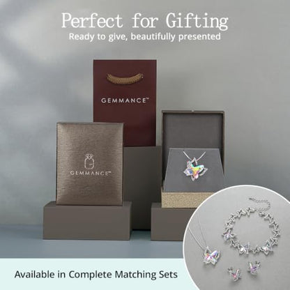 Butterfly Necklace, Birthstone Crystal, for Women, Silver Tone Pendant Jewelry, Anniversary Birthday Gift for Her, Wife & Mom, 18"+2" - color: 04-April Birthstone - Rainbow Opal White Crystal