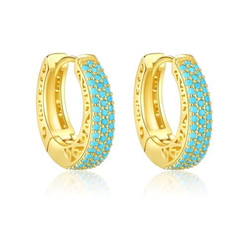 Turquoise Hoop Earrings for Women/Men 18K Real Gold Plated Cubic Zirconia Hoop Earrings Hypoallergenic Cartilage Ear Jewelry - color: Big Hoop