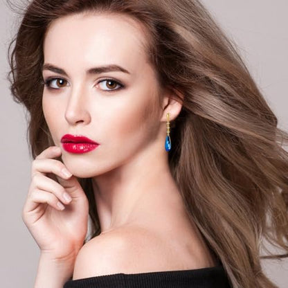 VONSSY Austrian Crystal Teardrop Drop Dangle Earrings Gold Plated Silver Post Zircon Gemstone Jewelry Gift for Woman Girlfriend Mom Wife - color: Sappire Blue