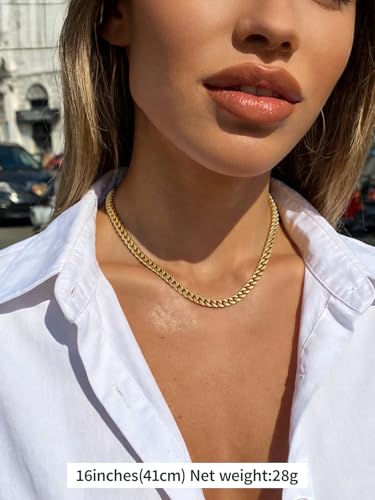 FindChic Cuban Link Chain Necklace for Women Men, Silver/Gold Plated Stainless Steel Solid Miami Curb Chain Hip Hop Punk Statement Jewelry, 5/12/14mm Width, 16/18/20 Inch Length, with Gift Box - color: 02. 5mm-Gold, size: 16inches