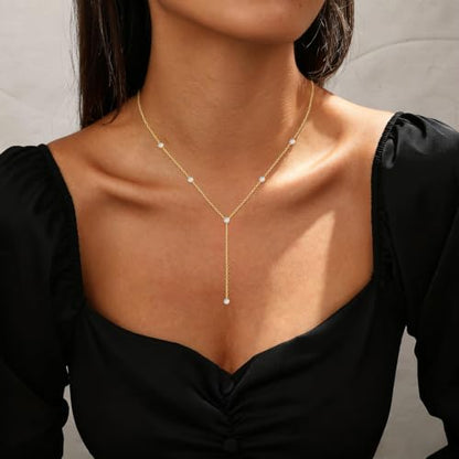 Lariat Necklace for Women Long Gold Y Necklace Teen Gifts Trendy Marquise Teardrop Square Round Cubic Zirconia Drop Necklaces Simple Layered Summer Beach Necklaces Jewelry Birthday Vacation Gifts