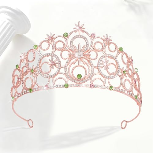 Crystal Crowns for Women, Crystal Bubble TiaraBride Royal Queen Headband Princess Headpieces for Women Bridal Wedding Prom Birthday Party Crowns - color: Rose Gold Pink Green