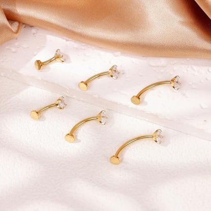 14G G23 Pure Titanium Floating Belly Button Ring for Women Flat Back Petite Belly Navel Ring Hypoallergenic Internally Threaded Navel Ring with Opal CZ Replacement Ball Belly Piercings Jewelry 6-16MM - color: Gold, size: Bar Length 16mm-Longest