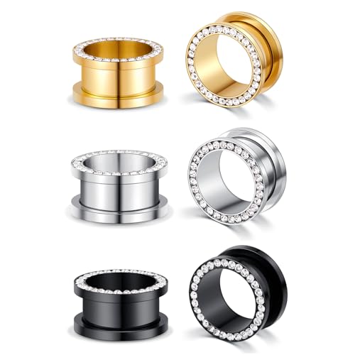 6PCS Stainless Steel Ear Tunnels Kit Double Flare Saddle Ear Expanders Earring Tunnels Gauges Ear Plugs Ear Stretching Set CZ Piercing Jewelry for Women Men 2G-5/8” - color: Style-A, size: 9/16"(14mm)