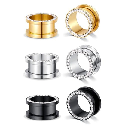 6PCS Stainless Steel Ear Tunnels Kit Double Flare Saddle Ear Expanders Earring Tunnels Gauges Ear Plugs Ear Stretching Set CZ Piercing Jewelry for Women Men 2G-5/8” - color: Style-A, size: 0g(8mm)