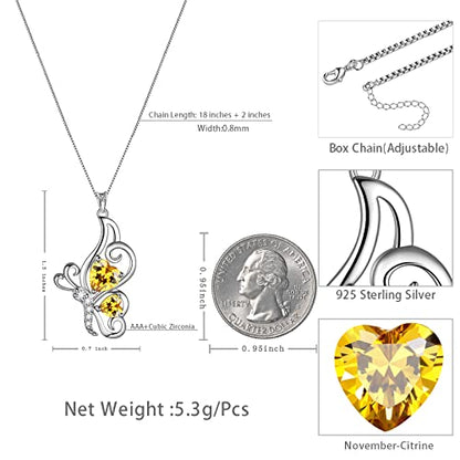 Butterfly Heart Necklace Birthstone Pendant Necklace Earrings Bracelet Women 925 Sterling Silver Animal Butterflies Birthstone Pendant Crystal Birthday Jewelry Wedding Gift - color: K.November-necklace